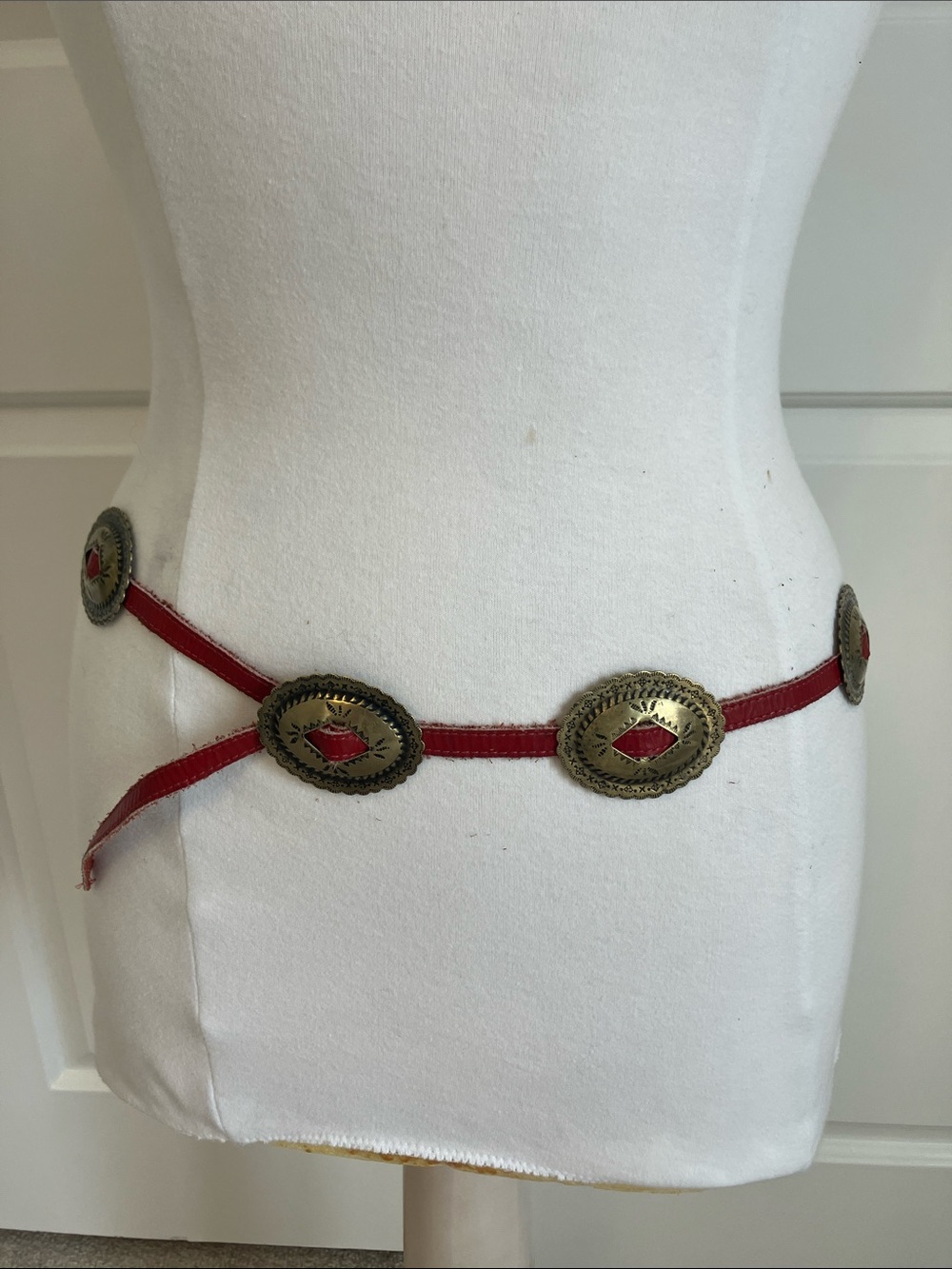 Red Decorative Waist Belt with Brass Medallions